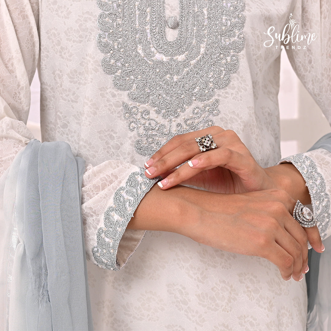 Silver-Embroidered Elegance